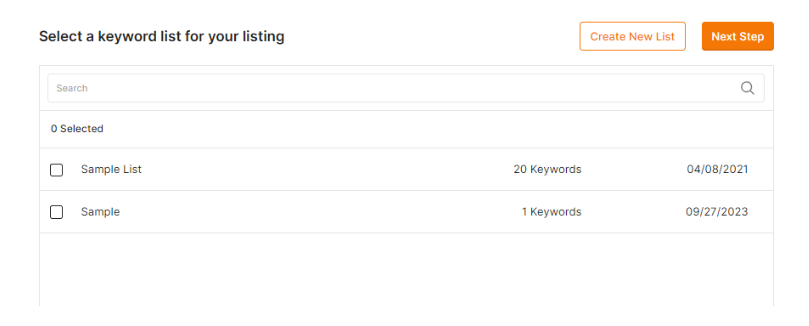 Select or Create a Keyword List