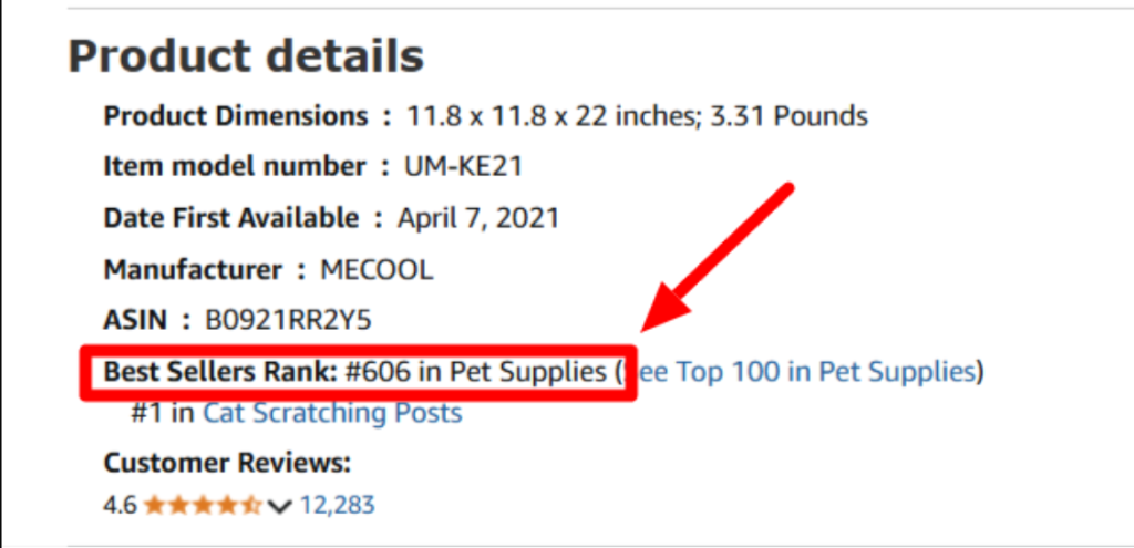 Enter the BSR (Best Seller’s Rank Number)